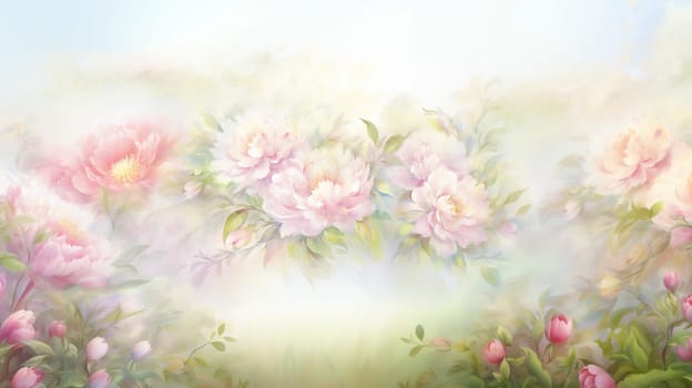 Garden of Flowers. Floral watercolour background in light tonality