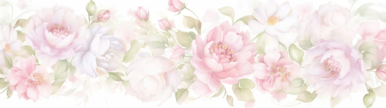 Garden of Flowers. Floral watercolour background in light tonality