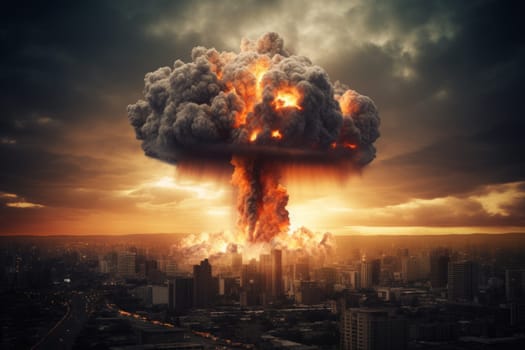 Nuclear explosion over the city. Concept of nuclear war or nuclear strike