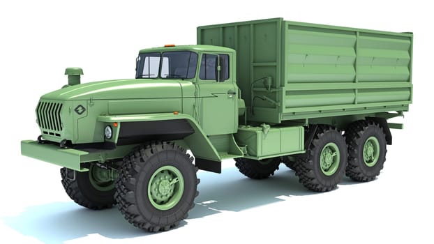 Military Truck Off Road 6x6 3D rendering model on white background