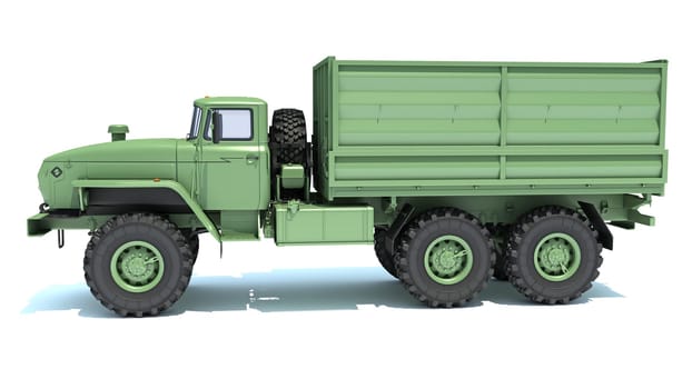 Military Truck Off Road 6x6 3D rendering model on white background