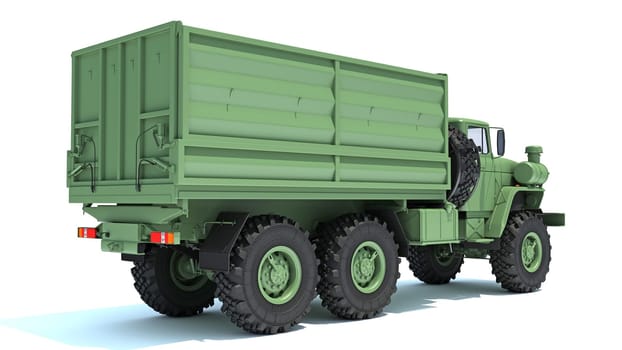 Military Truck Off Road 6x6 3D rendering model on white background