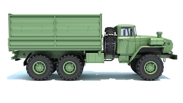 Military Truck Off Road 6x6 3D rendering model on white background