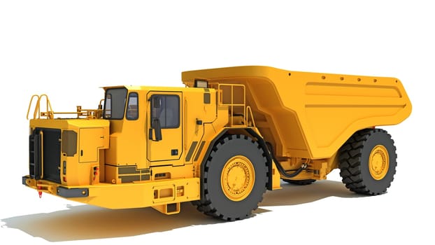 Mining Dump Truck heavy construction machinery 3D rendering model on white background