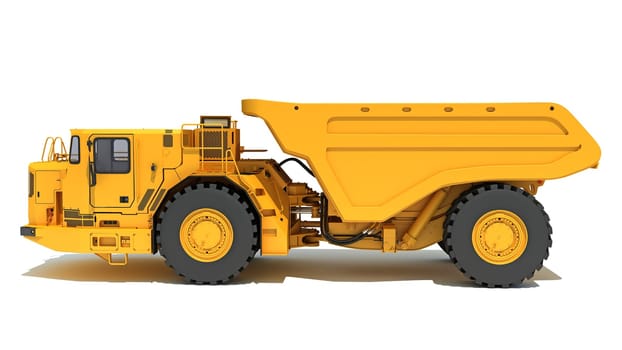 Mining Dump Truck heavy construction machinery 3D rendering model on white background