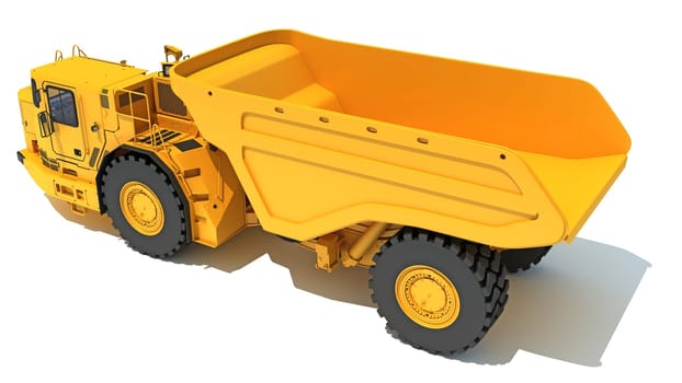 Mining Dump Truck heavy construction machinery 3D rendering model on white background