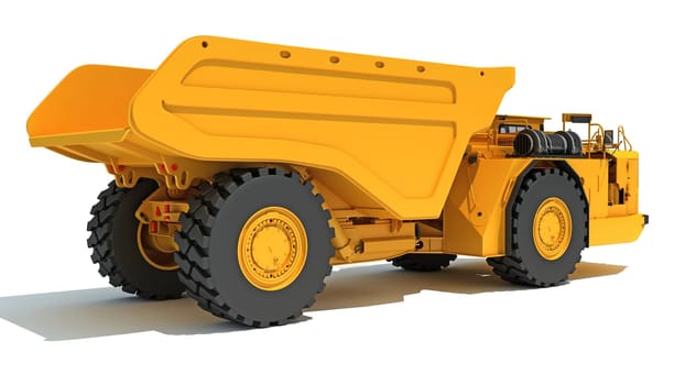 Mining Dump Truck heavy construction machinery 3D rendering model on white background