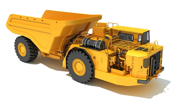 Mining Dump Truck heavy construction machinery 3D rendering model on white background