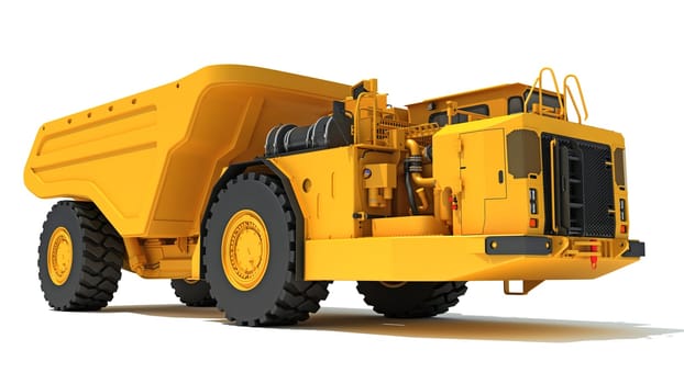 Mining Dump Truck heavy construction machinery 3D rendering model on white background