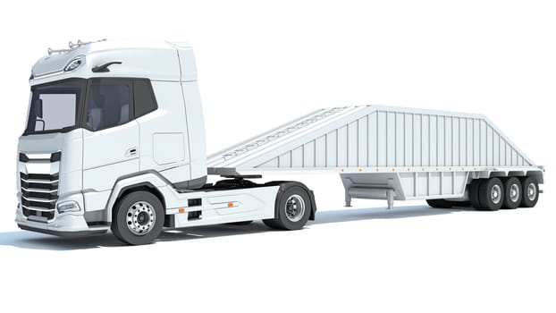 Truck with Bottom Dump Trailer 3D rendering model on white background
