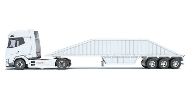 Truck with Bottom Dump Trailer 3D rendering model on white background