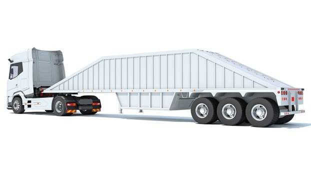 Truck with Bottom Dump Trailer 3D rendering model on white background