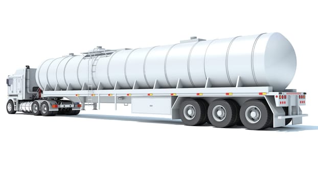 Heavy truck with tank trailer 3D rendering model on white background