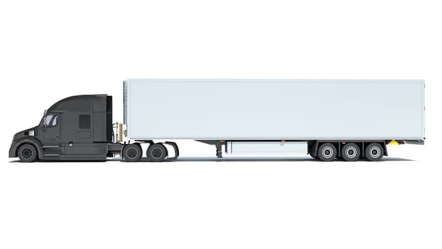 Truck with Reefer Refrigerator Trailer 3D rendering model on white background