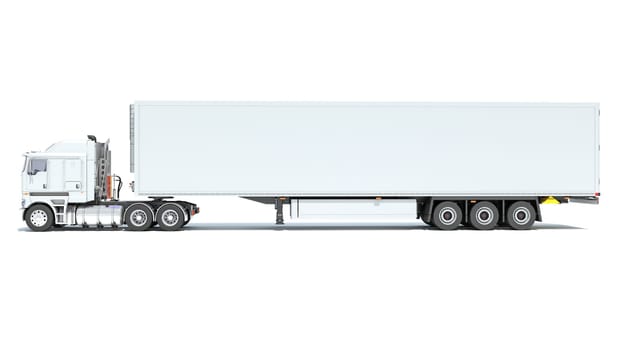 Truck with Reefer Refrigerator Trailer 3D rendering model on white background