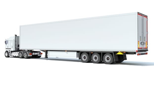 Truck with Reefer Refrigerator Trailer 3D rendering model on white background