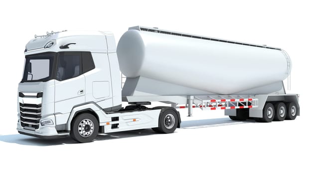 Heavy truck with tank trailer 3D rendering model on white background