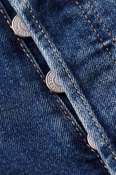 Close up of the details of new LEVI'S 501 Jeans. Seams and button fly close-up. Classic jeans model. LEVI'S is a brand name of Levi Strauss and Co, founded in 1853. 31.12.2021, Rostov, Russia.