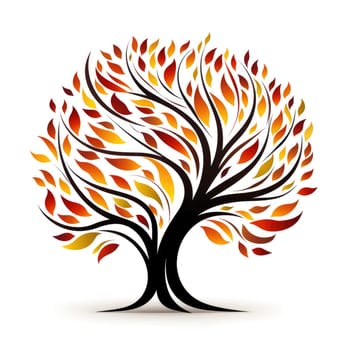 Autumn tree in minimalist art style isolated on white background. Ecology logo style