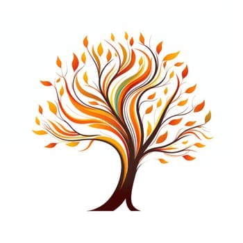 Autumn tree in minimalist art style isolated on white background. Ecology logo style