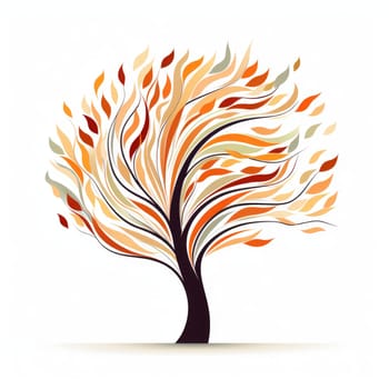 Autumn tree in the wind in minimalistic decorative art style isolated on white background. Ecology logo style