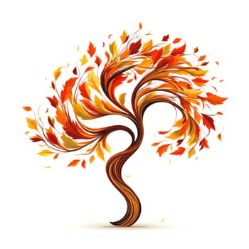 Autumn tree in the wind in minimalistic decorative art style isolated on white background. Ecology logo style