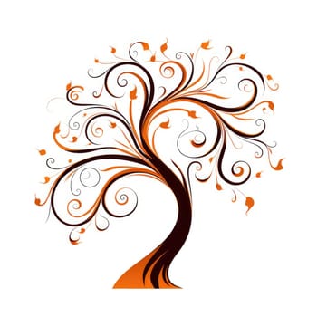 Autumn tree in the wind in minimalistic decorative art style isolated on white background. Ecology logo style