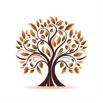 Autumn tree in minimalist art style isolated on white background. Ecology logo style