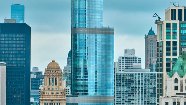Image of Trump Tower Chicago aerial with big city downtown building skyscrapers with blue windows