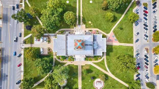 Aerial View of Elkhart County Courthouse in Indiana, Showcasing Urban Planning and Architectural Beauty