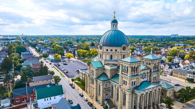 Aerial View of Basilica of St Josaphat in Milwaukee, Wisconsin - An Architectural Masterpiece in a Suburban Neighborhood