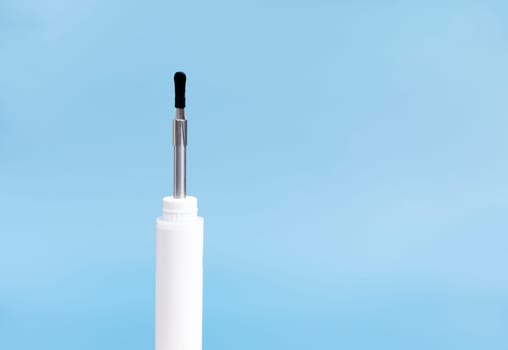Mockup Closeup Ear Scope For Wax Removal Tool. Digital Otoscope, Earwax Cleaner With Gyroscope, Camera, Light. Cleaning Ears Device Connected to Smartphone. Ear Cleaning Technology. Copy Space.