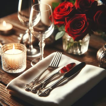 Beautifully set table for a romantic dinner. High quality illustration