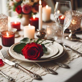 Beautifully set table for a romantic dinner. High quality illustration