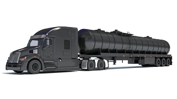 Heavy truck with tank trailer 3D rendering model on white background