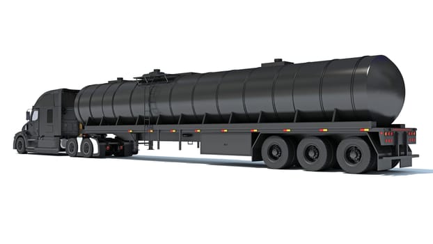 Heavy truck with tank trailer 3D rendering model on white background