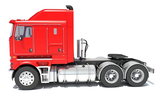 Red Semi Truck 3D rendering model on white background