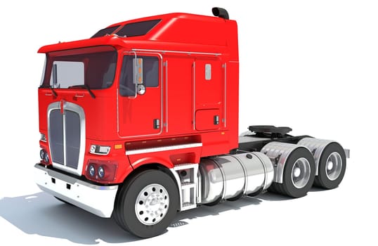 Red Semi Truck 3D rendering model on white background