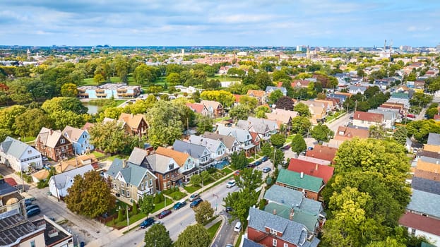 Aerial View of Peaceful Suburban Neighborhood in Milwaukee, Wisconsin Captured by DJI Mavic 3 Drone