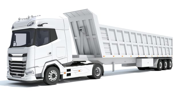 Semi Truck with Tipper Trailer 3D rendering model on white background