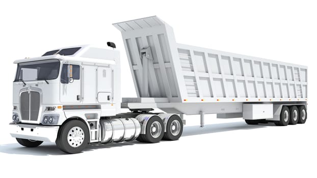 Semi Truck with Tipper Trailer 3D rendering model on white background