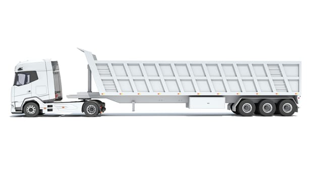 Semi Truck with Tipper Trailer 3D rendering model on white background