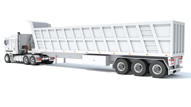 Semi Truck with Tipper Trailer 3D rendering model on white background