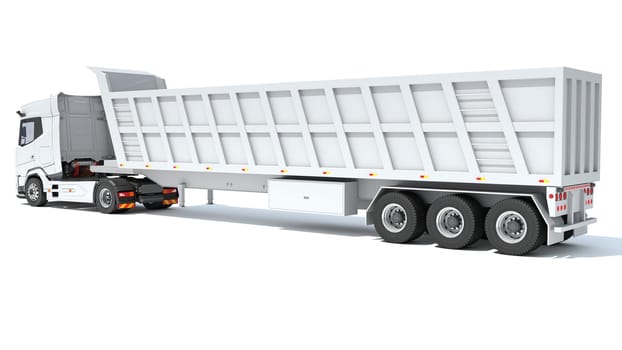 Semi Truck with Tipper Trailer 3D rendering model on white background