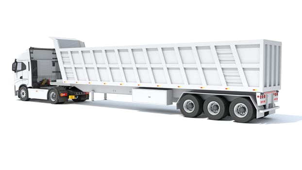 Semi Truck with Tipper Trailer 3D rendering model on white background