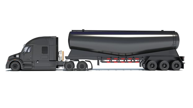 Heavy truck with tank trailer 3D rendering model on white background