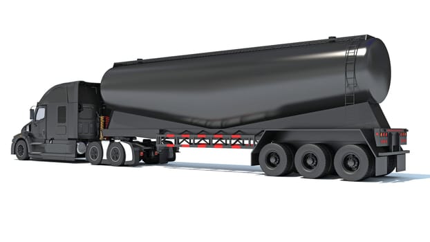 Heavy truck with tank trailer 3D rendering model on white background