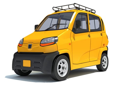 Auto Mini Taxi 3D rendering model on white background