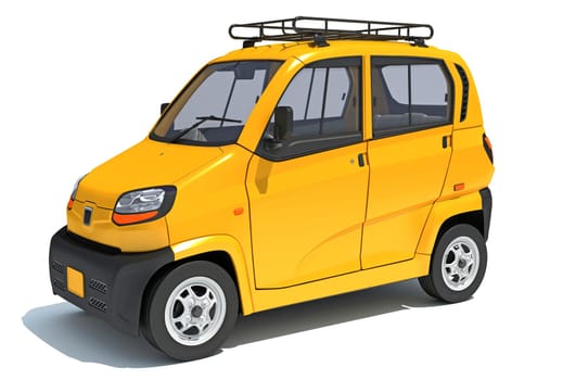 Auto Mini Taxi 3D rendering model on white background