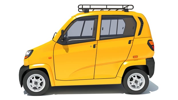 Auto Mini Taxi 3D rendering model on white background